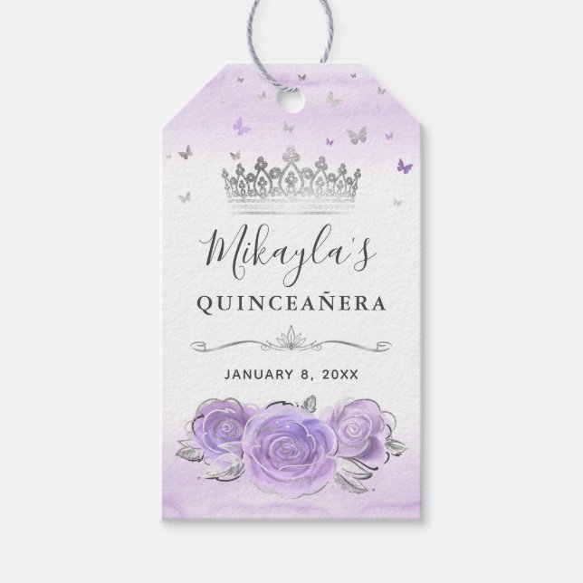 Étiquettes-cadeau Rose clair violet Mercis  argent  Favoriser (Devant)