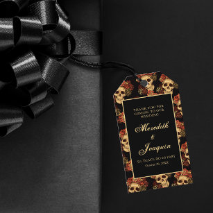 Étiquettes-cadeau Rose crâne gothique Mariage noir Merci