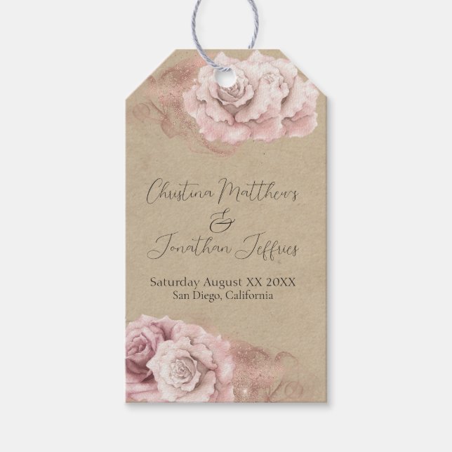 Étiquettes-cadeau Rose d'aquarelle romantique Rustique Mariage de gl (Devant)
