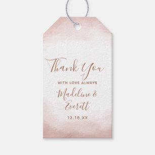 Étiquettes-cadeau Rose d'aquarelle rose pâle Merci Mariage or
