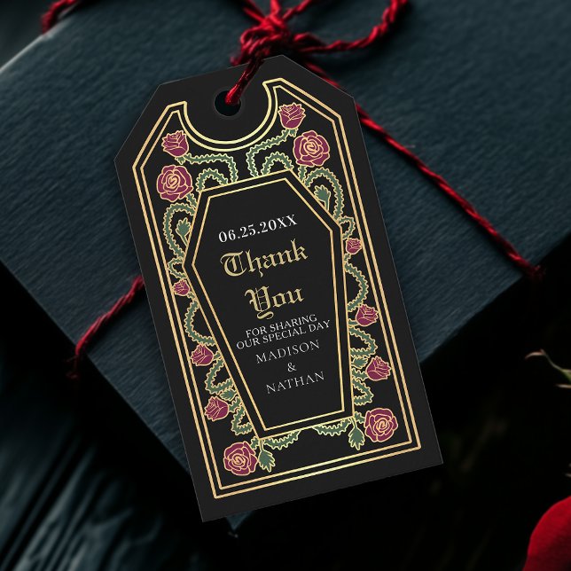 Étiquettes-cadeau Rose de café gothique noir Merci Mariage (Créateur téléchargé)