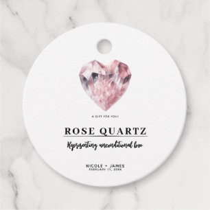 Étiquettes Cadeau Rose de coeur rose Quartz Love Mariage de cristal
