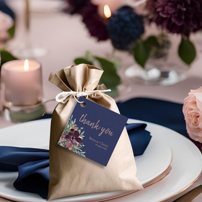 Étiquettes Cadeau Rose de la marine botanique moderne Merci Mariage  (Créateur téléchargé)