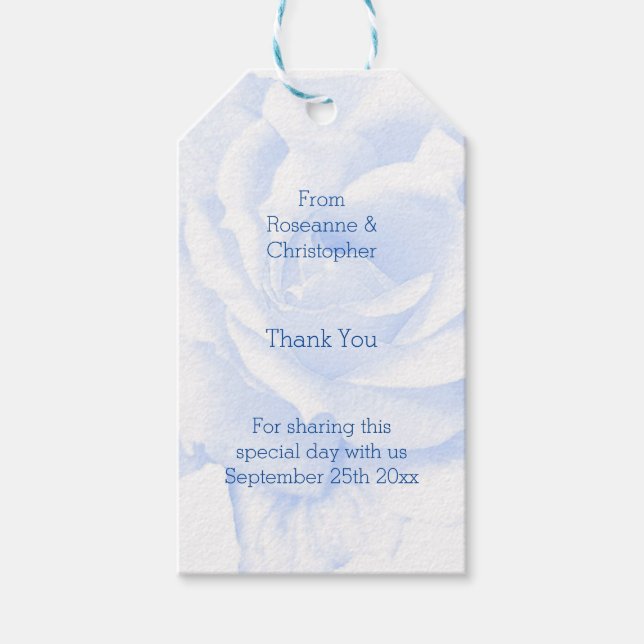 Étiquettes-cadeau Rose Design Mariage couleur bleu (Devant)