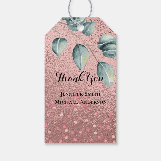 Étiquettes-cadeau Rose Eucalyptus Feuille Foil Look MARIAGE (Devant)