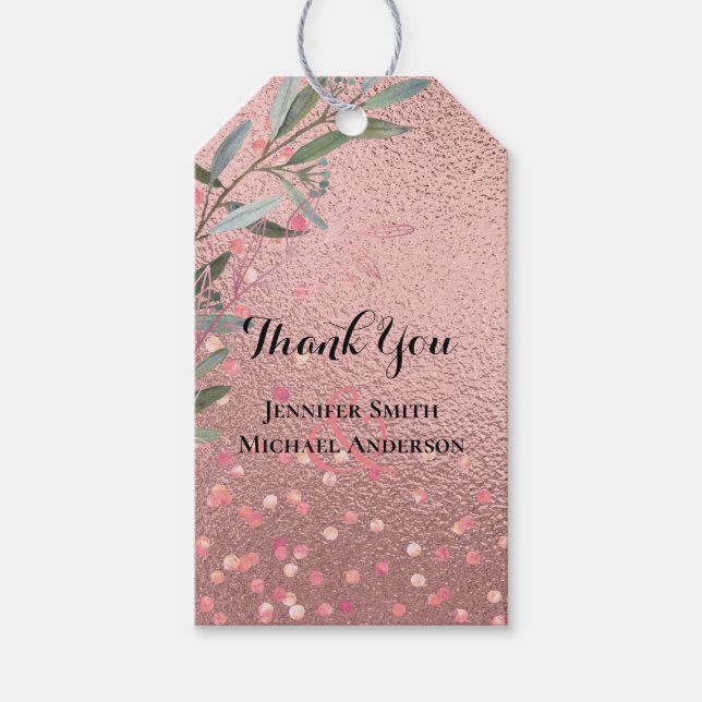 Étiquettes-cadeau Rose Eucalyptus Feuille Foil Look MARIAGE (Devant)