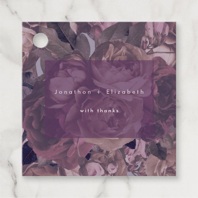 Étiquettes Cadeau Rose floral Imaginaire pourpre (Devant)