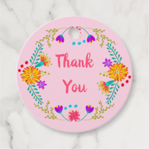 Étiquettes Cadeau Rose Floral Mexicain Fiesta Art folklorique Merci