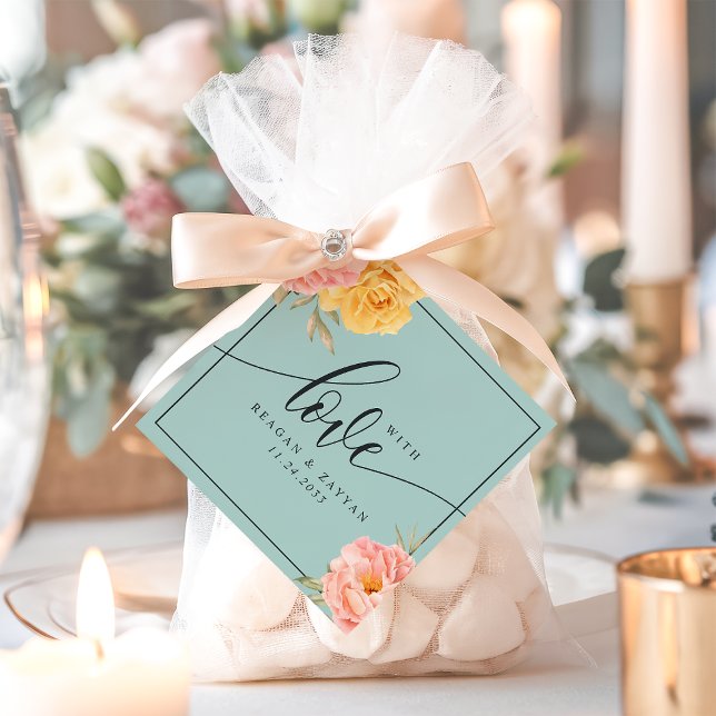 Étiquettes Cadeau Rose Floral Peony avec Mariage d'amour (Créateur téléchargé)