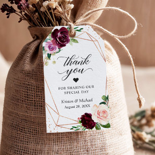 Étiquettes-cadeau Rose Floral violet or Mariage Merci