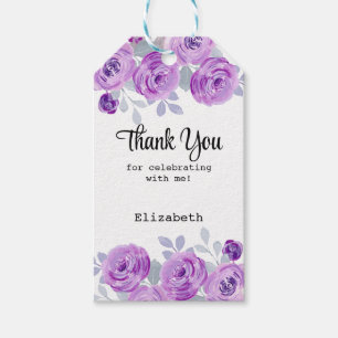 Étiquettes-cadeau Rose Florale de Teinte Pastel Violet Remerciement