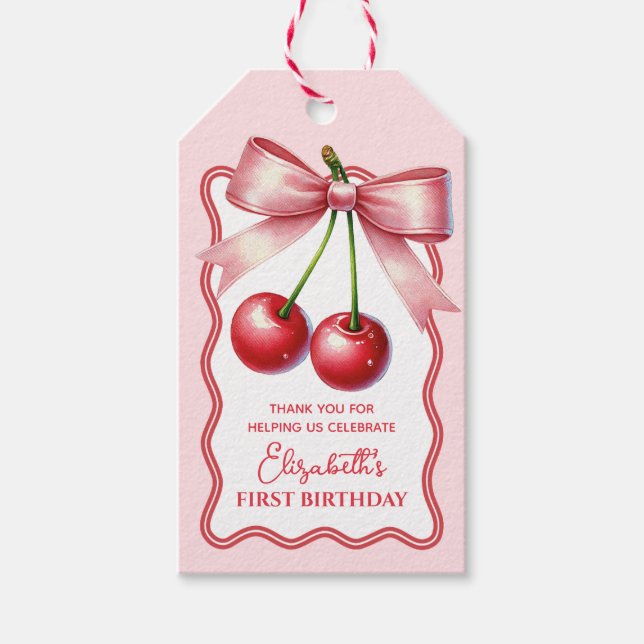 Étiquettes-cadeau Rose Foncé Coquette Cerise Féminin Premier 1er Ann (Devant)