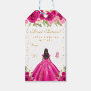 Étiquettes-cadeau Rose Foncé Floral Peau Sombre Princesse Douze Ans