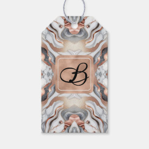 Étiquettes-cadeau Rose Gold Argent & Marbre Blanc Initial Féminin