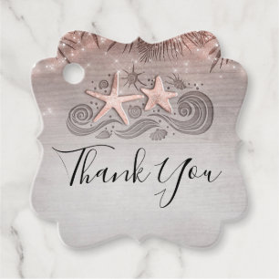 Étiquettes Cadeau Rose Gold Beach Starfish Couple Merci
