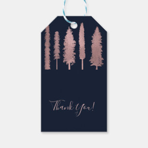 Étiquettes-cadeau Rose Gold Bleu Foncé Bois Forestiers Arbres Rustiq