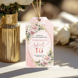 Étiquettes-cadeau Rose Gold Bohème Fleurs Verdure Merci Sweet 16