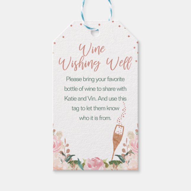 Étiquettes-cadeau Rose Gold Brunch Bubbly Vin nuptial Wishing Well (Devant)