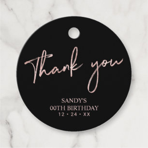 Étiquettes Cadeau Rose Gold Brush Script Fête d'anniversaire Merci F
