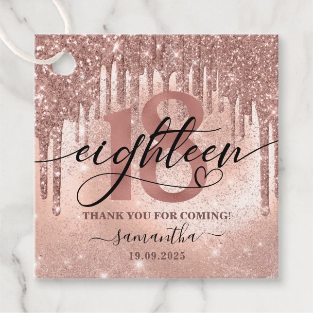 Étiquettes Cadeau Rose Gold Faux Parties scintillant & Foil 18e fête (Devant)