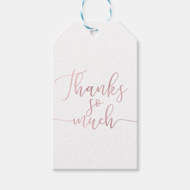 Étiquettes-cadeau Rose Gold Feuille Script Merci Merci Beaucoup (Devant)
