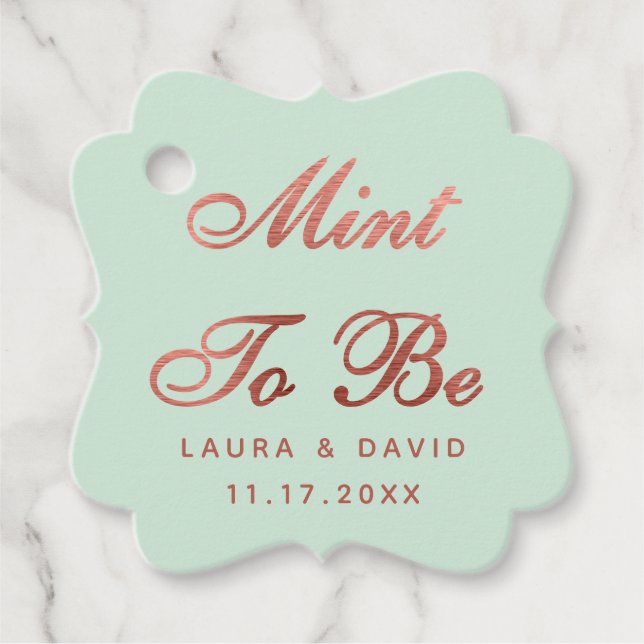 Étiquettes Cadeau Rose Gold Mariage Élégant Script Personnalisé (Devant)