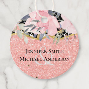 Étiquettes Cadeau Rose Gold MARIAGE Féminin Rose Floral Paillettes G