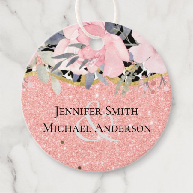 Étiquettes Cadeau Rose gold Mariage Rose Fleur Glitter Glam (Devant)