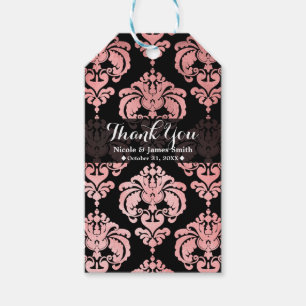 Étiquettes-cadeau Rose Gold Noir Damas Antique Cadeau de Mariage