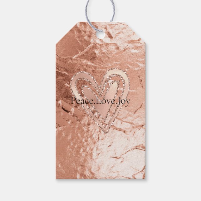Étiquettes-cadeau Rose Gold Parties scintillant Coeur Paix Amour Joi (Devant)