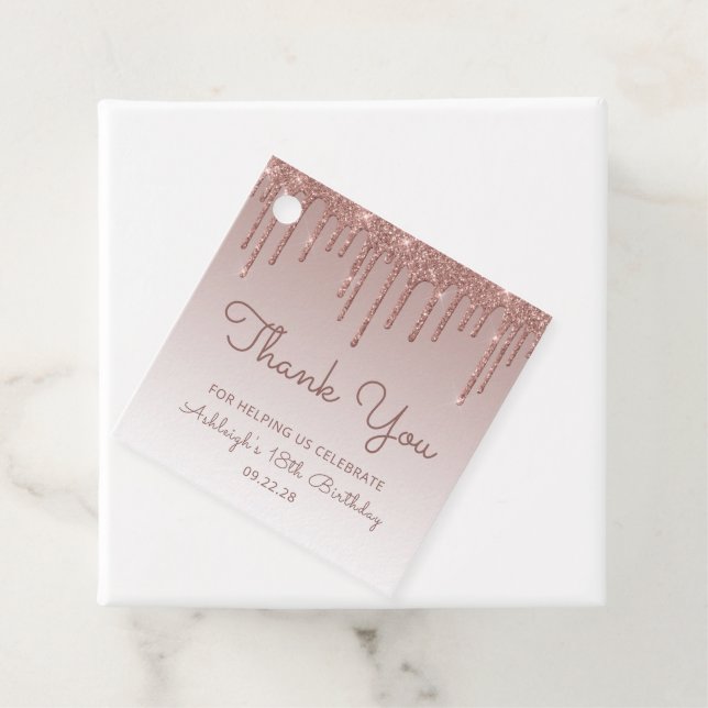Étiquettes Cadeau Rose Gold Parties scintillant Drip 18th Birthday P (En situation)