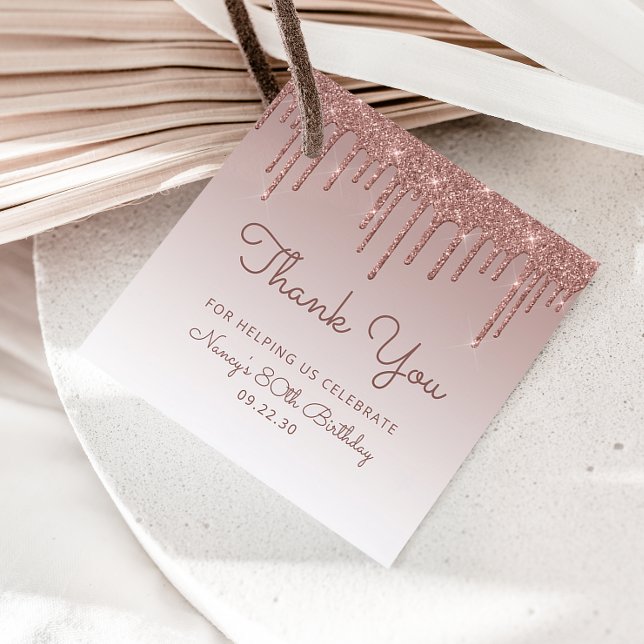 Étiquettes Cadeau Rose Gold Parties scintillant Drip 80e fête d'anni (Créateur téléchargé)