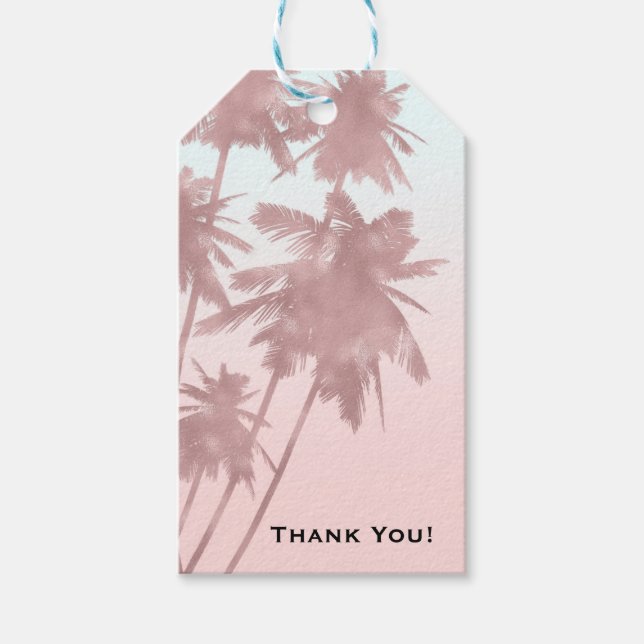 Étiquettes-cadeau Rose Gold Pink Palms Beach Ombre Palm Trees Party (Devant)