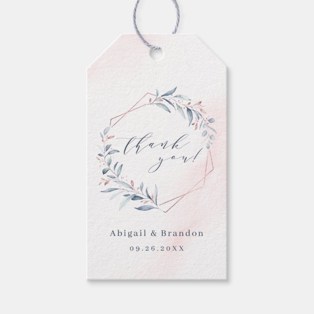 Étiquettes-cadeau Rose Gold Poussiéreux Bleu Verdure Géométrique Mer (Devant)