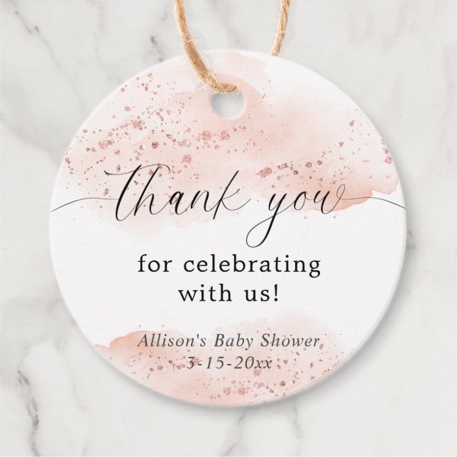 Étiquettes Cadeau Rose gold rose blanc aquarelle merci (Devant)