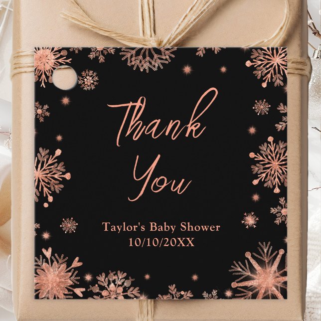 Étiquettes Cadeau Rose Gold Snowflakes Baby shower Merci (Créateur téléchargé)