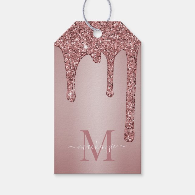 Étiquettes-cadeau Rose Gold Sparkle Glam Parties scintillant Monogra (Devant)