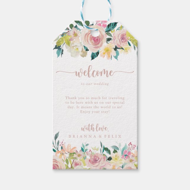 Étiquettes-cadeau Rose Gold Spring Floral Mariage Bienvenue (Devant)