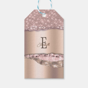 Étiquettes-cadeau Rose Gold Tendance Diamants Paillettes Monogramme