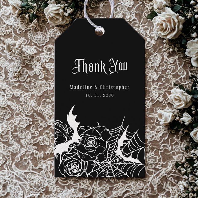Étiquettes-cadeau Rose gothique noir  chauve Spiderweb Mariage (Créateur téléchargé)