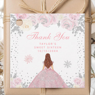 Étiquettes Cadeau Rose Hiver Cheveux Bruns Princesse Douze Ans