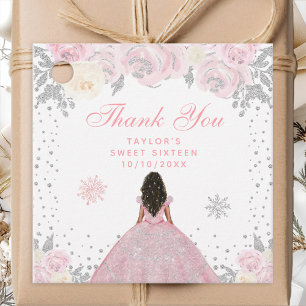 Étiquettes Cadeau Rose Hiver Peau Sombre Princesse Douze Ans