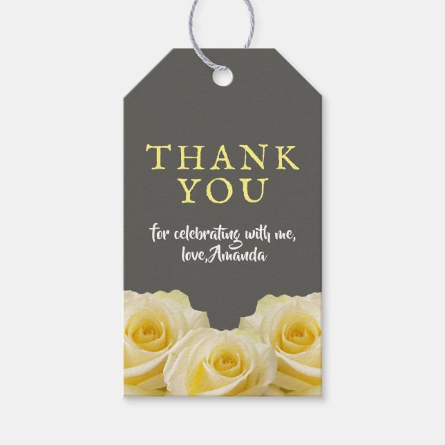 Étiquettes-cadeau Rose jaune Floral Merci d'anniversaire (Devant)