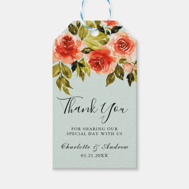 Étiquettes-cadeau Rose Mariage Merci  de Mint Green (Devant)