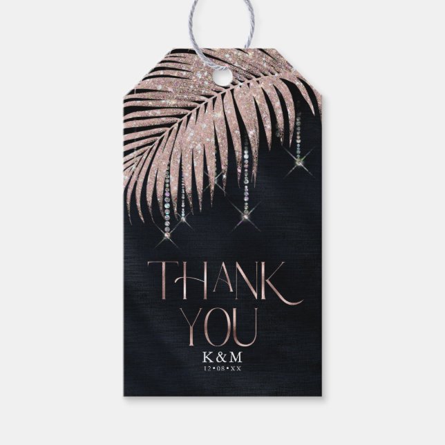 Étiquettes-cadeau Rose Mariage  or/marine Joyau Palm Leaf ID830 (Devant)