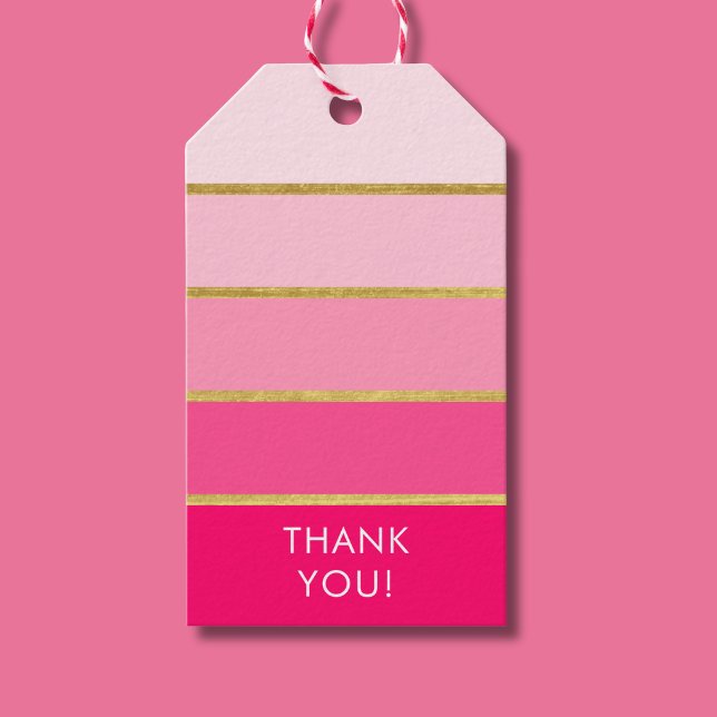 Étiquettes-cadeau Rose Merci Anniversaire (Pink and gold stripe thank you gift tag)