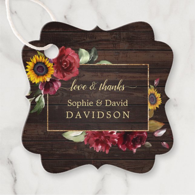 Étiquettes Cadeau Rose moderne Sunflower Gold Mariage (Devant)