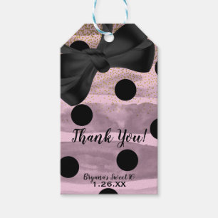 Étiquettes-cadeau Rose noir et or pois chic nœud glamour fête