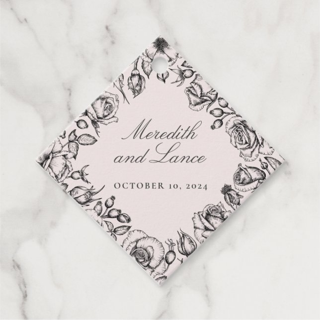 Étiquettes Cadeau Rose noir vintage Esquisse mariage Faveur (Devant)