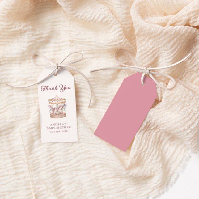 Étiquettes-cadeau Rose Pâle Carrousel Adorable Fille Baby Shower (Créateur téléchargé)